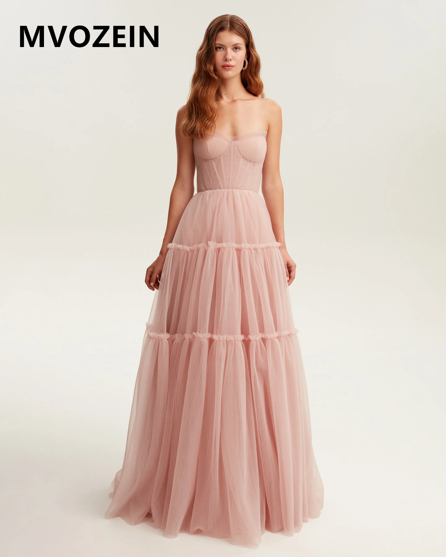 Blush A-Line Evening Dresses Sweetheart Ruffles Tiered Fairy Tulle Evening Gown Customised Corset Prom Dress Evneing Gown