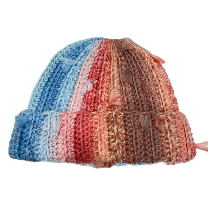Nischenprodukt: Handgefertigte Gehäkelte Mütze mit Quasten in Mischfarben für Damen, Winterliche Outdoor-Wärmemütze mit Ohrenschutz, Skull-Beanie für Herren – Detail 6