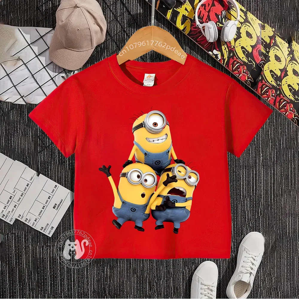 Teen Hip Hop Style 100% Cotton T-shirt Kids Cartoon A group of Minions printed round neck cotton T-shirt boys girls short sleeve