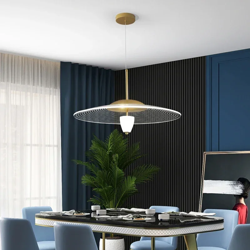 

Modern Gold Chandelier Transparent Acrylic Round Creative Pendant Lamp For Living Room Dining Hall Bedroom Kitchen Island Lamp