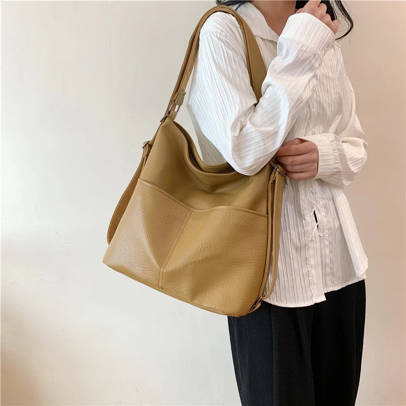 Large Capacity PU Leather Shoulder Bags For Women Simple Solid Casual Totes Classic Elegant Packages Leisure Female Handbags