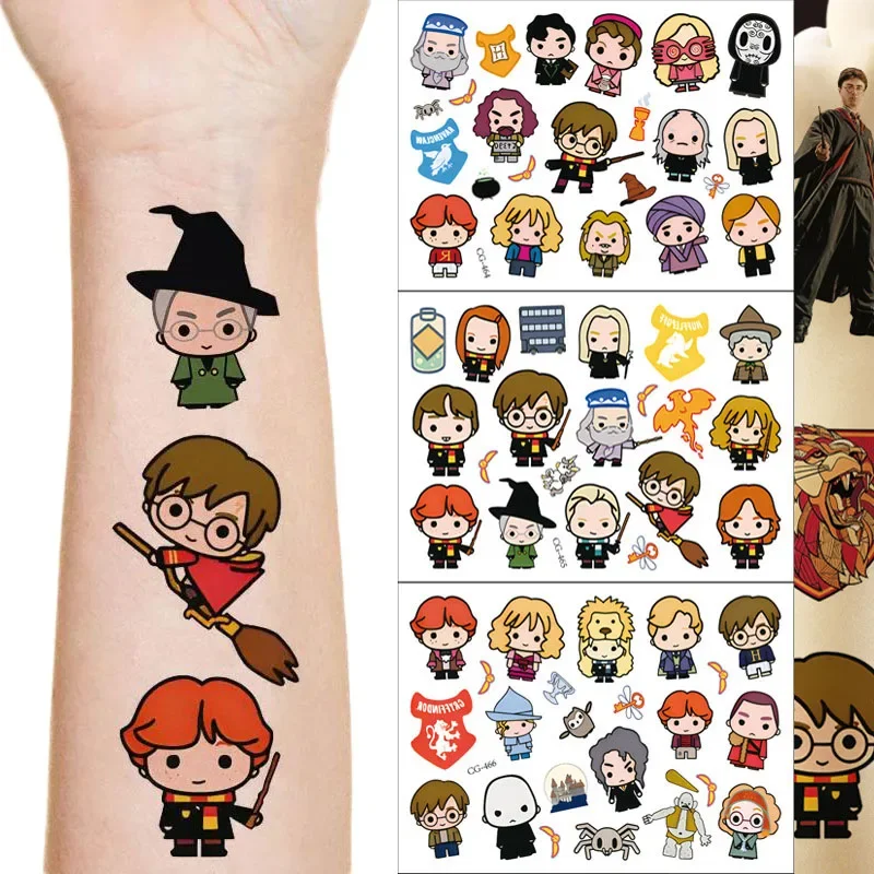 Hot Toys Harries Potters Cartoon Tattoo Stickers Children Party Supplies 3D Action Figures Peripherals Cosplay Sticker Kids Gift