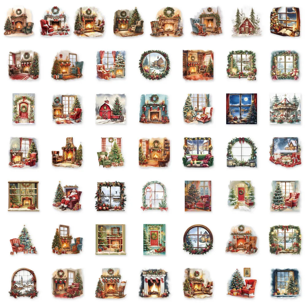 50 قطعة من ملصقات الموقد ذات المشهد المائي لعيد الميلاد، مجموعة ملصقات ممتعة DIY كتيب ديكور لعبة الكمبيوتر المحمول والكمبيوتر اللوحي #5