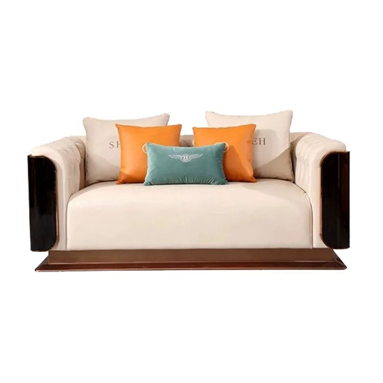 #100% blue leather luxury royal furniture maker design home office lounge living room sofa gold