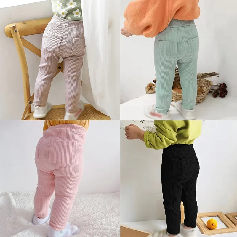 Nuovi bambini Ragazze Ragazzi Leggings Cotone Tinta unita Pantaloni a costine in cotone Primavera Autunno Pantaloni per bambini Pantaloni lunghi a