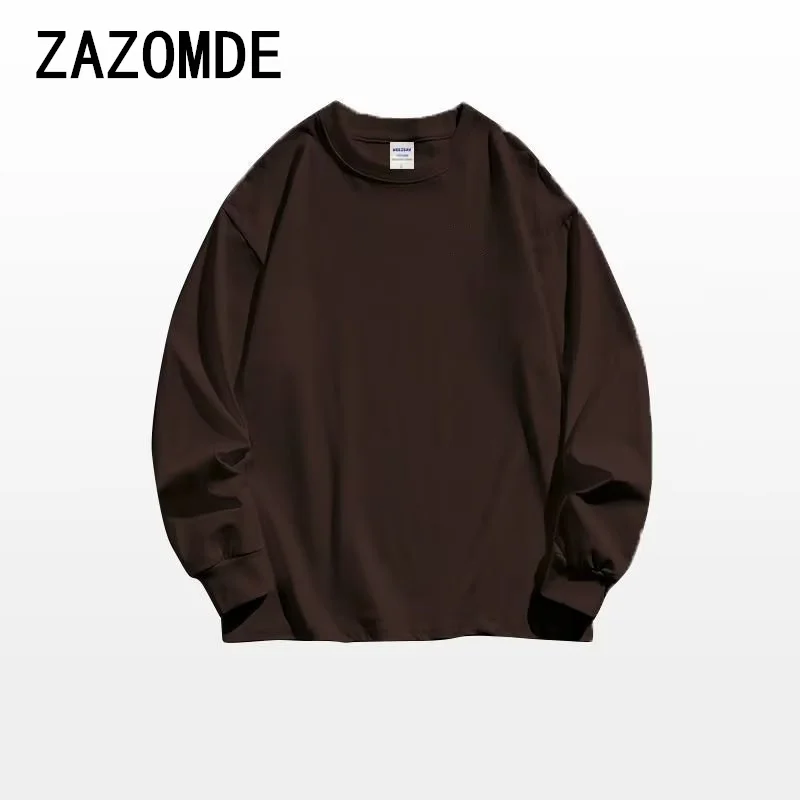 ZAZOMDE Solid Color Cotton Long Sleeve T-shirts Man O Neck T-shirts Oversize Long Sleeves Tops Tees High Quality Unisex Clothing