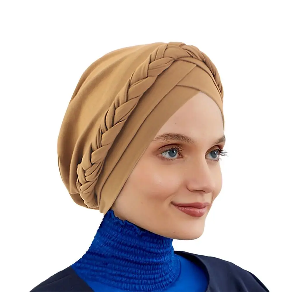 

New Twisted Hijab Braid Silky Turban Hats Cancer Chemo Hair Loss Beanies Cap Solid Color Chemo Sleep Turban Women