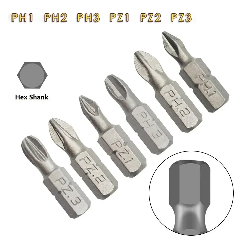 Driver Bit Set PH Hex Shank Screw Driver Bit PH1/PZ1/PH2/PZ2/PH3/PZ3 25mm Anti Slip Drill Bit Set High Quality