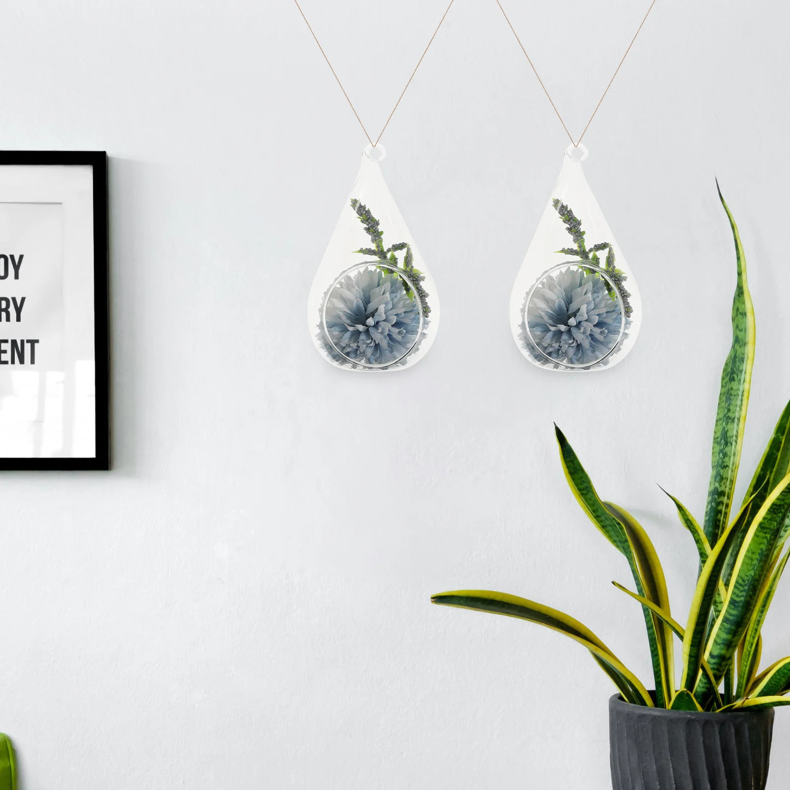 

2Pcs Glass Vase Transparent Hanging Style Flower Vase Smooth Surface Design Comfortable Hand Feeling Small Plant Holder