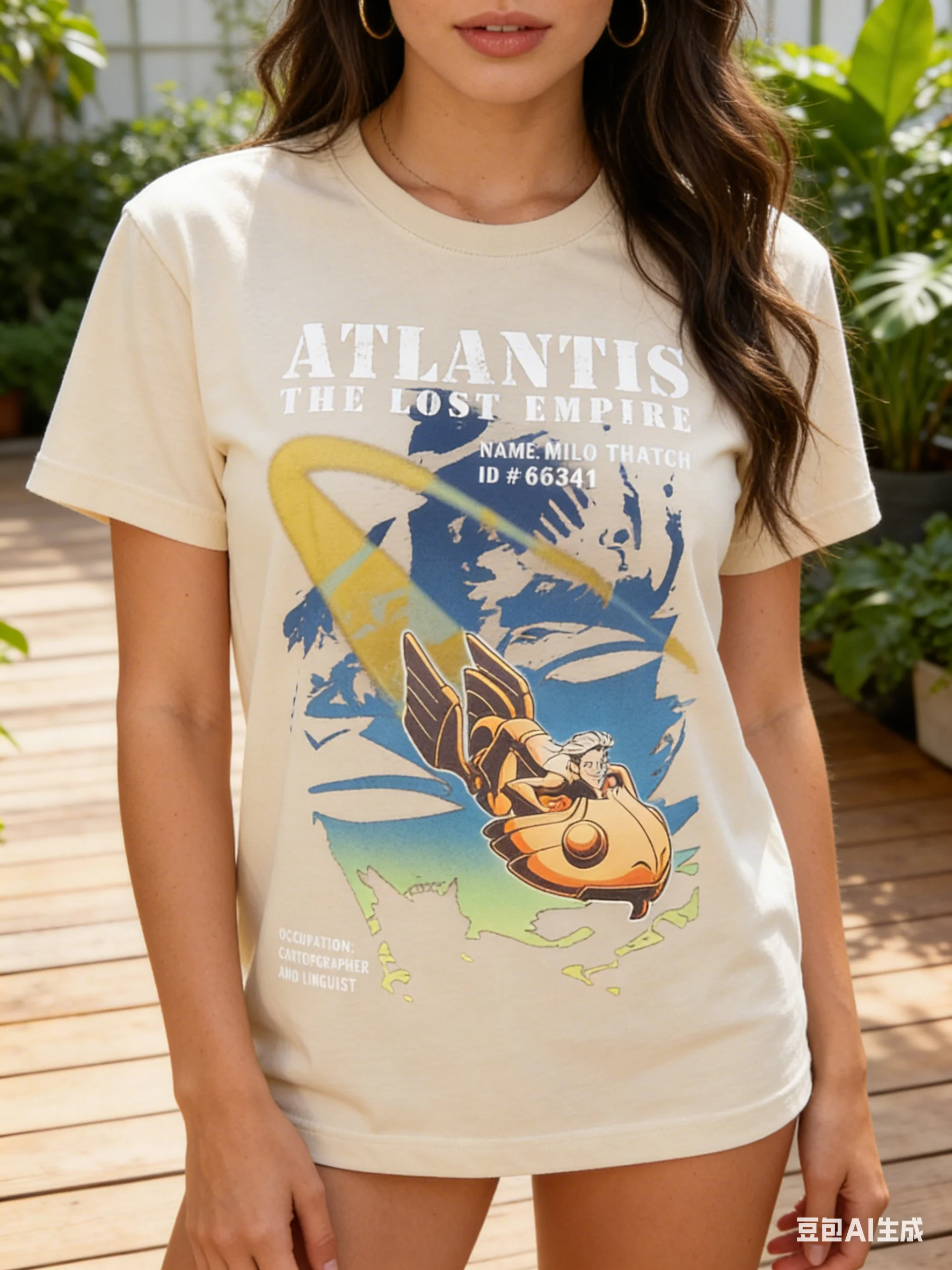 تي شيرت فضفاض عالي الجودة من القطن أتلانتس تي شيرت ميلو ثاتش غواصة صفراء تحلق فوق خريطة المحيط الأزرق والأخضر ملابس رياضية كاجوال