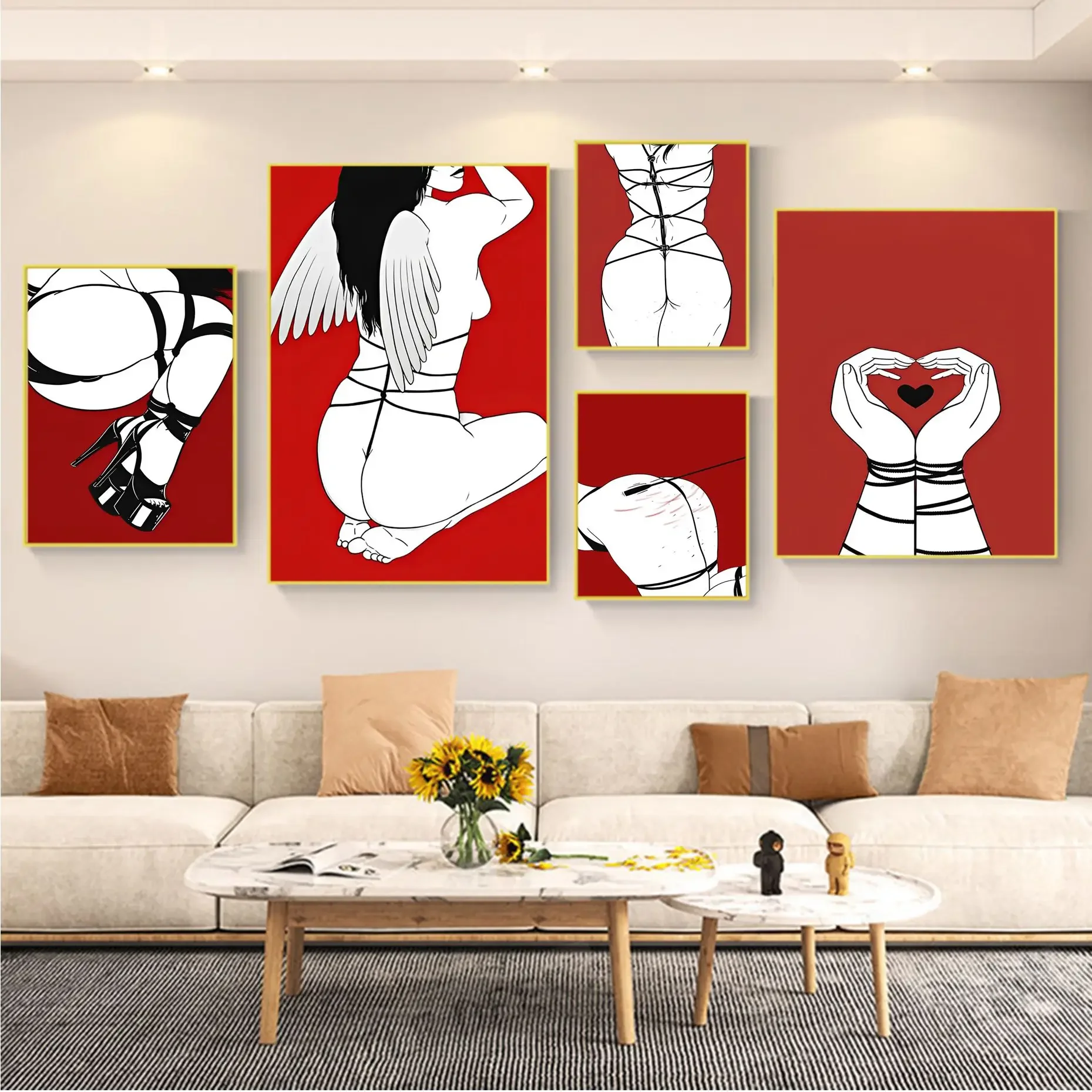 Goth Satanic Devil Tentacle Nude Erotic BDSM Posters Sticky Decoracion Painting Wall Art White Kraft Paper Vintage