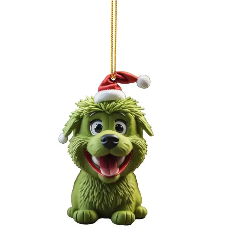 Ornamenti pendenti per albero di Natale Pelliccia verde Pendenti a forma di Grinch Decorazioni per feste a casa di cartoni animati Regali di Natale Capodanno Decorazioni per auto