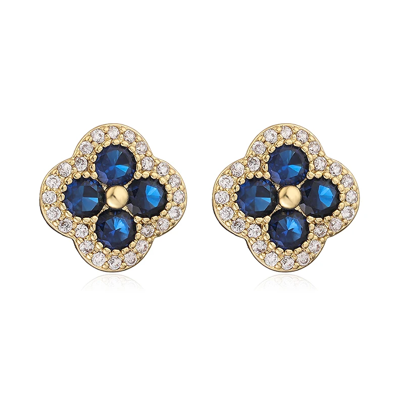 HECHENG,18K Golden-plated Inlaid CZ Stone Flower Shape Sweet Romantic Metal Ladies Jewellery Earrings Gift 1 Pair