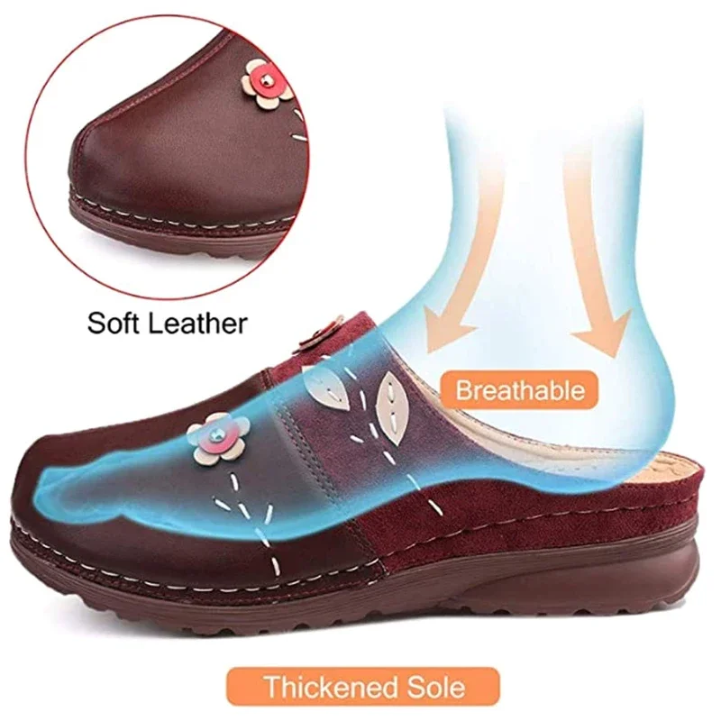 Women Clogs Sandals Wear-resistant Non-slip Soles Ladies Comfort Closed Toe Wedges Platform Shoes Soft Breathable Flower Slipper