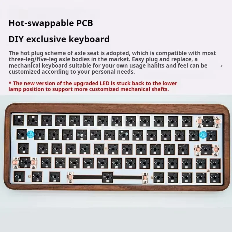 Imagem -03 - Kit Teclado Mecânico com Walnut Shell Atualização de Segunda Geração Personalizado Três Modelos Hot Swappable Rgb Cor Luz 64 Key Novo