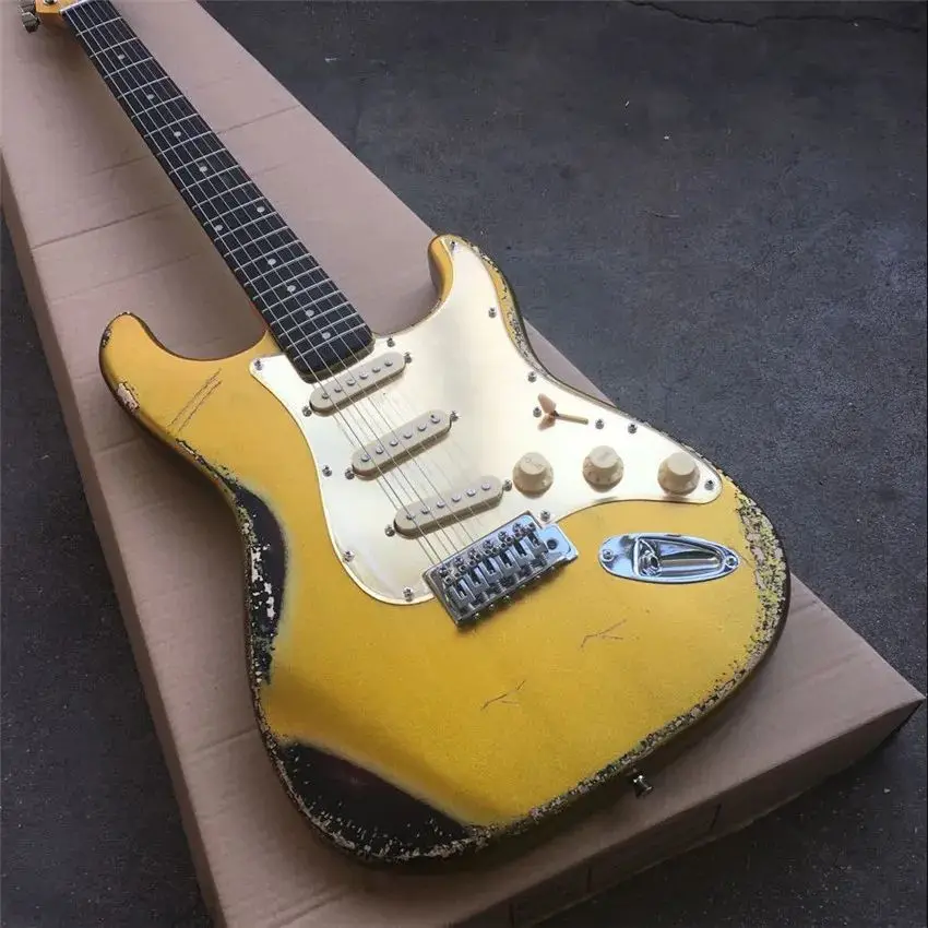 The new 6 string relic  guitar features a sunset color set in gold. All colors are available, wholesale a