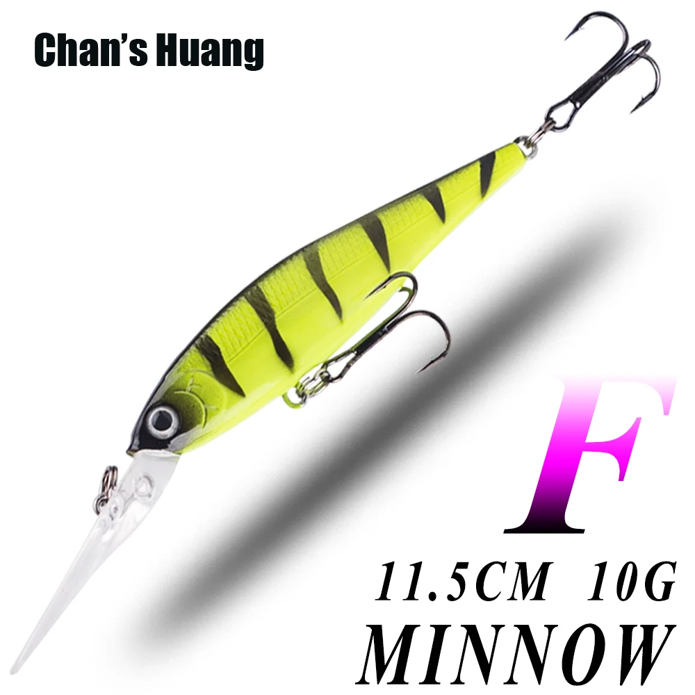 Chan's Huang 1PCS 11.5CM 10G Deep Water Diver Minnow Wobbler Artificial Bass Floating Minnow Hard Bait Jerk Fishing Lure Tackle