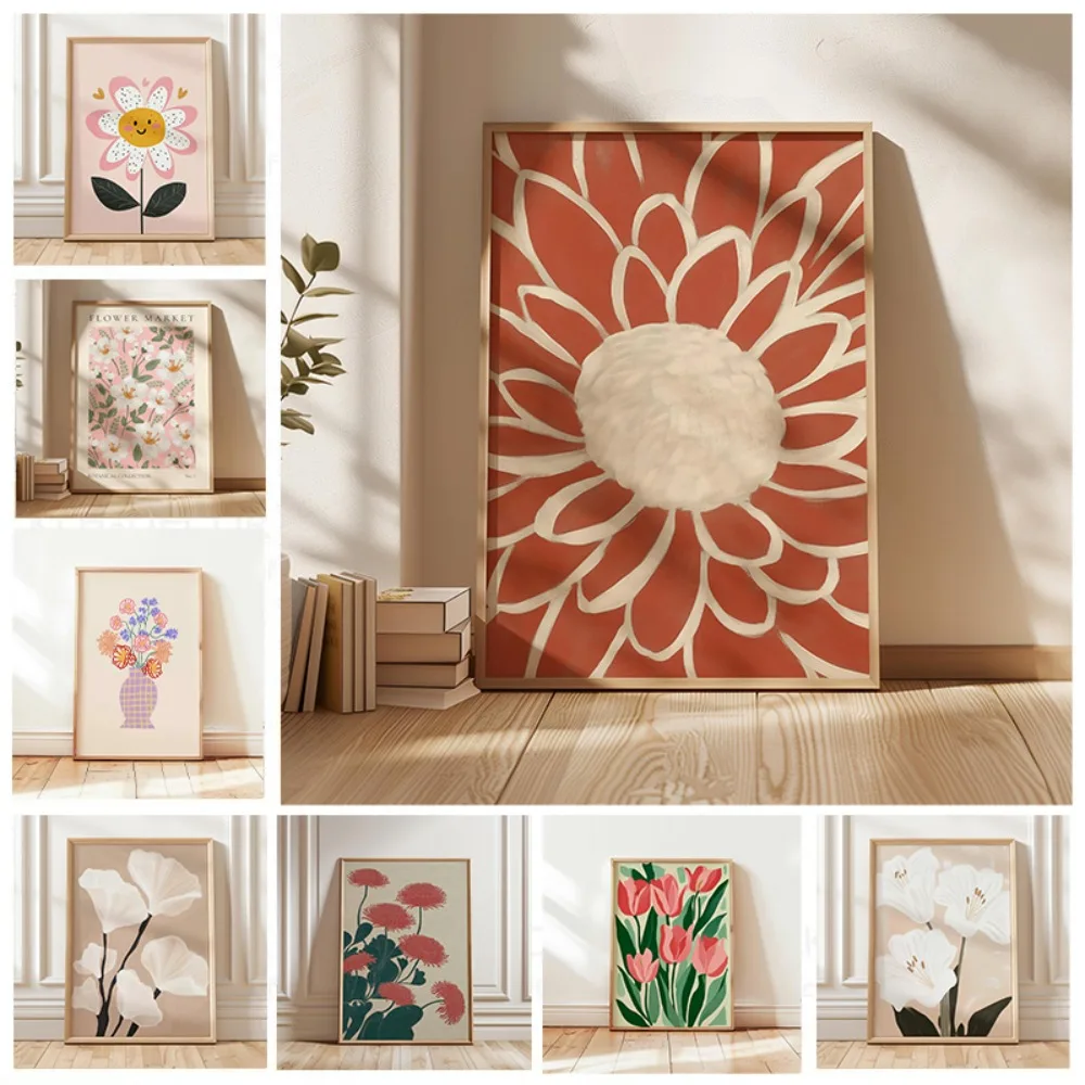 1 rahmenloser Retro-Blumendruck, einzigartige kreative ästhetische Dekoration, Frühlingsdekorationsgemälde, minimalistische Wandkunst, Wohnzimmer, Schlafzimmer