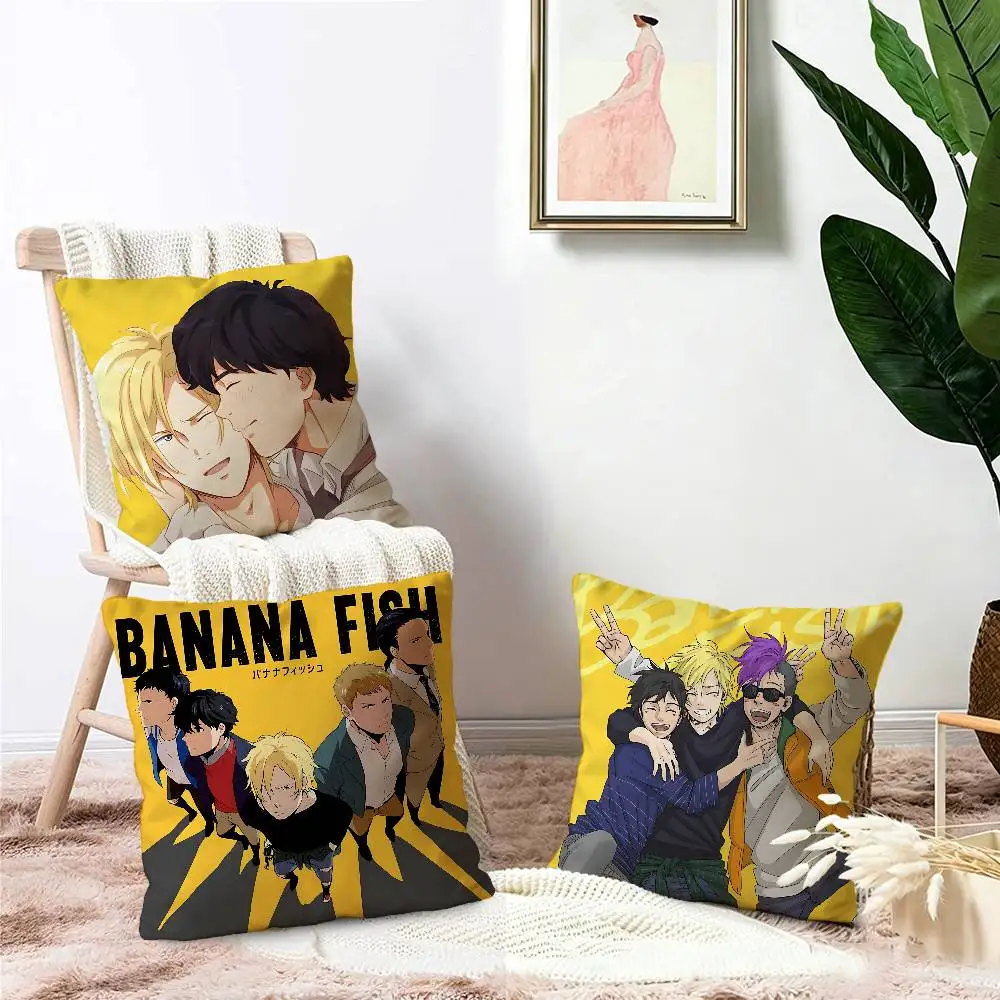 Anime Banana Fish Trio Cushion Cover Car Throw Pillow Case For Sofa Car Christmas Gift 40x40cm 45x45cm