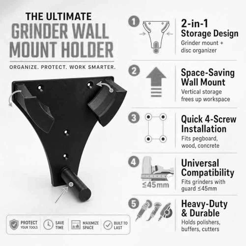 For Heavy-Duty Angle Grinder Wall Mount For Angle Grinder Buffer And Polisher With Disc Holder Space Saving Solution For Garage
