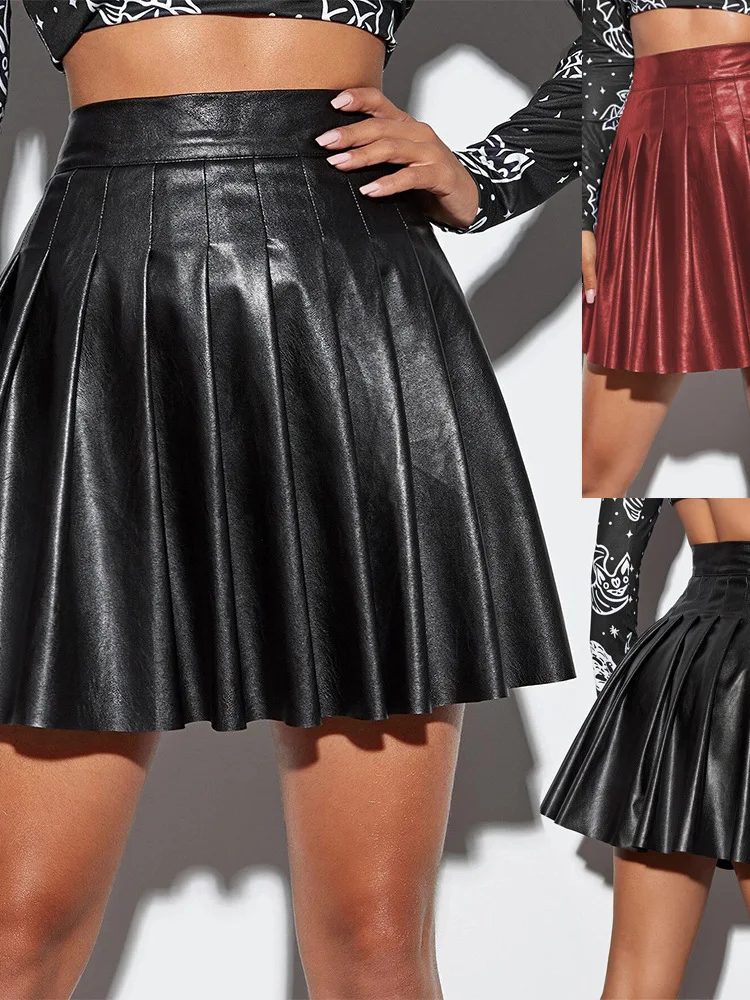 plus Size PU Pleated  Skirt Women Slimming Stylish Casual High Waist Lace Fabric Girl Power Trend Summer Fashion
