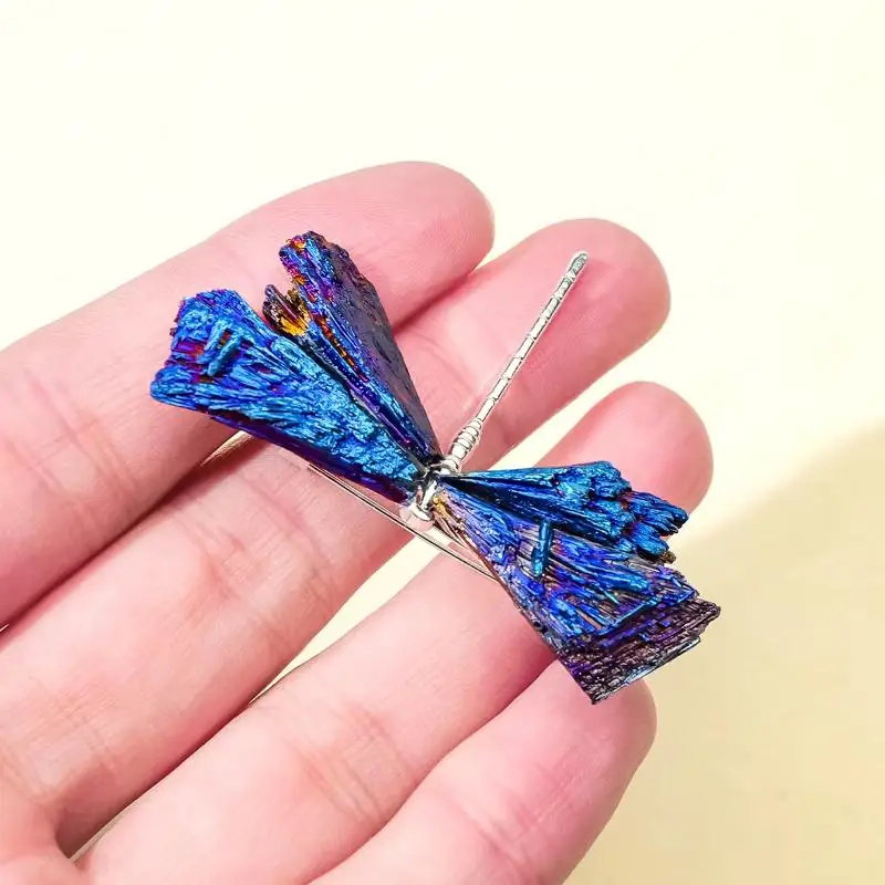 1PCS Natural Electroplated Blue Black Tourmaline Crystal Brooch | Handmade Healing Energy Stone, DIY Decor, Perfect Mother's Da