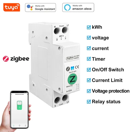 TUYA ZigBee MCB disyuntor inteligente protección de voltaje de corriente medición de potencia 1-63A interruptor de Control remoto 1P + N