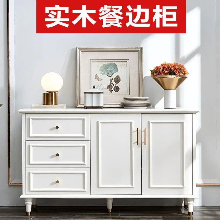Solid wood dining side cabinet All solid wood white paint living room dining room storage tea cabinet