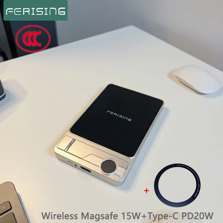 

【Сертификат CCC】Металлический Power Bank на 10000 мАч, быстрая зарядка 22.5W PD, подставка для телефона для Magsafe iPhone 16/15, AirPods и Apple Watch