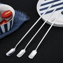 Long Handle Silver Color Spoons Stainless Steel Square Head Spoons Mixing Stirring for Coffee Tea Ice Cream Dessert Cake