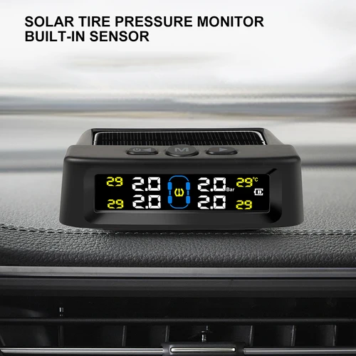 Imagen 2 del producto Monitor de alarma de presión de neumáticos de coche TPMS de energía Solar alarma de seguridad automática inteligente advertencia de temperatura de presión de neumáticos Digital