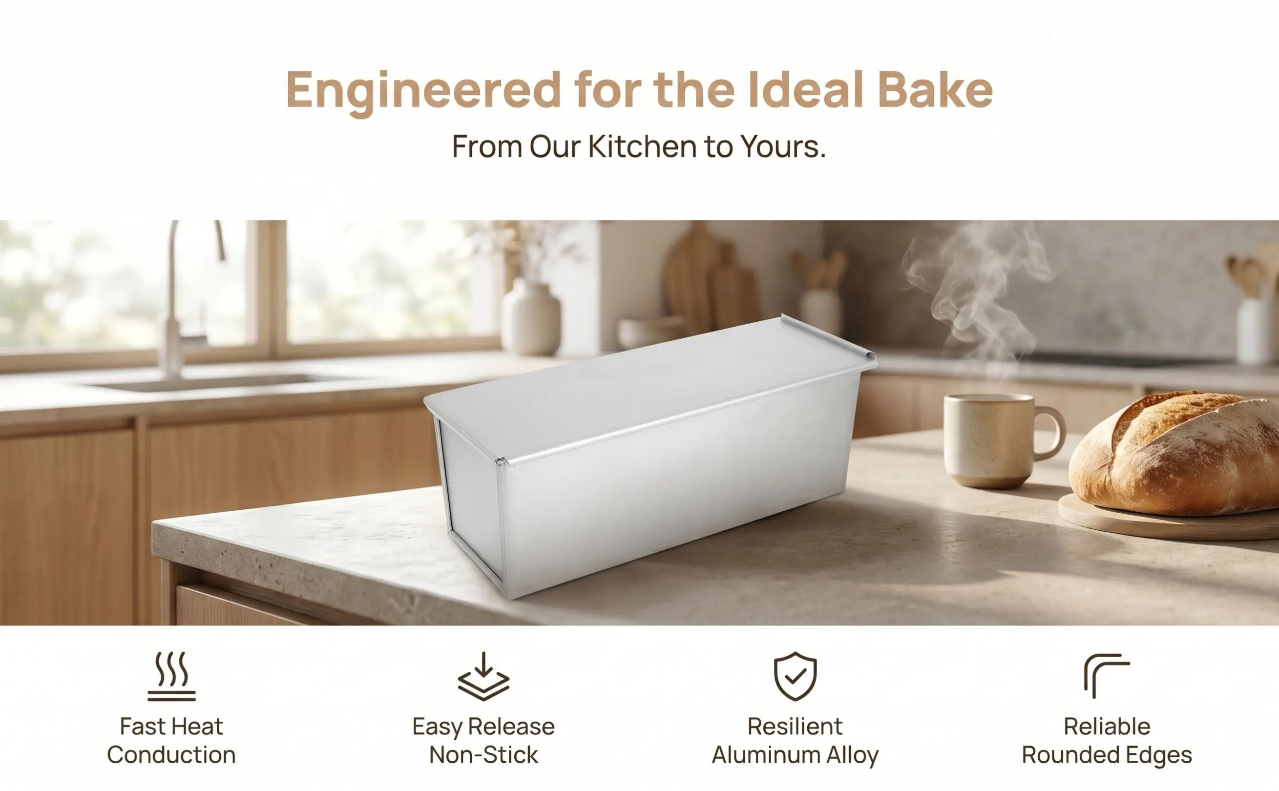Large Capacity Aluminum Loaf Pan with Slide Cover Toast Mold Non-Stick Baking Pan for Family Gatherings Parties Oven Baking