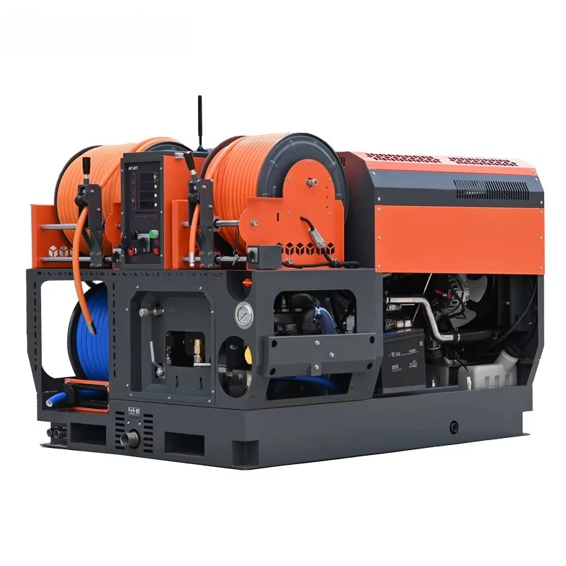 Custom van fitted sewer jet system pipeline cleaning rig multiple hose reels high power rating for large municipal sewer service