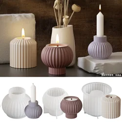 Stripe Ball Candlestick Cement Concrete Mold DIY Home Decoration Candle Holder Gypsum Plaster Mould 3D Craft Ornament Resin Mold