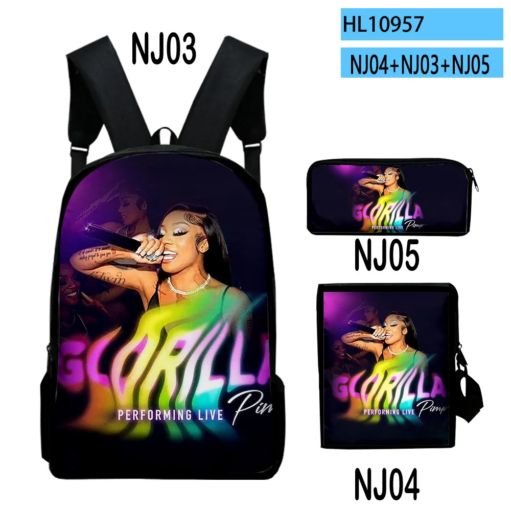 Cartoon Novelty GloRilla Rapper 3D Print 3pcs/Set pupil School Bags Laptop Daypack Backpack Inclined shoulder bag Pencil Case