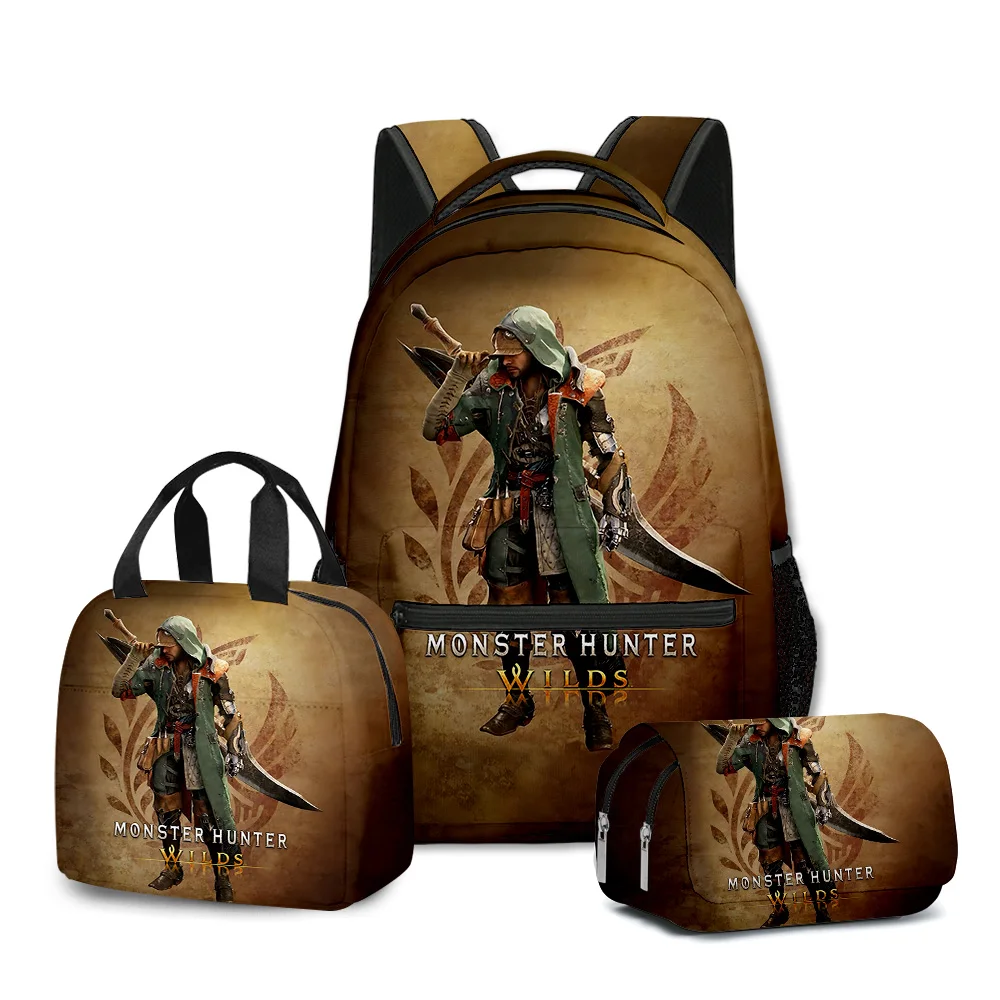 Trendy Popular Funny Monster Wilds 3D Printed 3pcs/Set School Bags Laptop Daypack Backpack portable Lunch bag Pencil Case