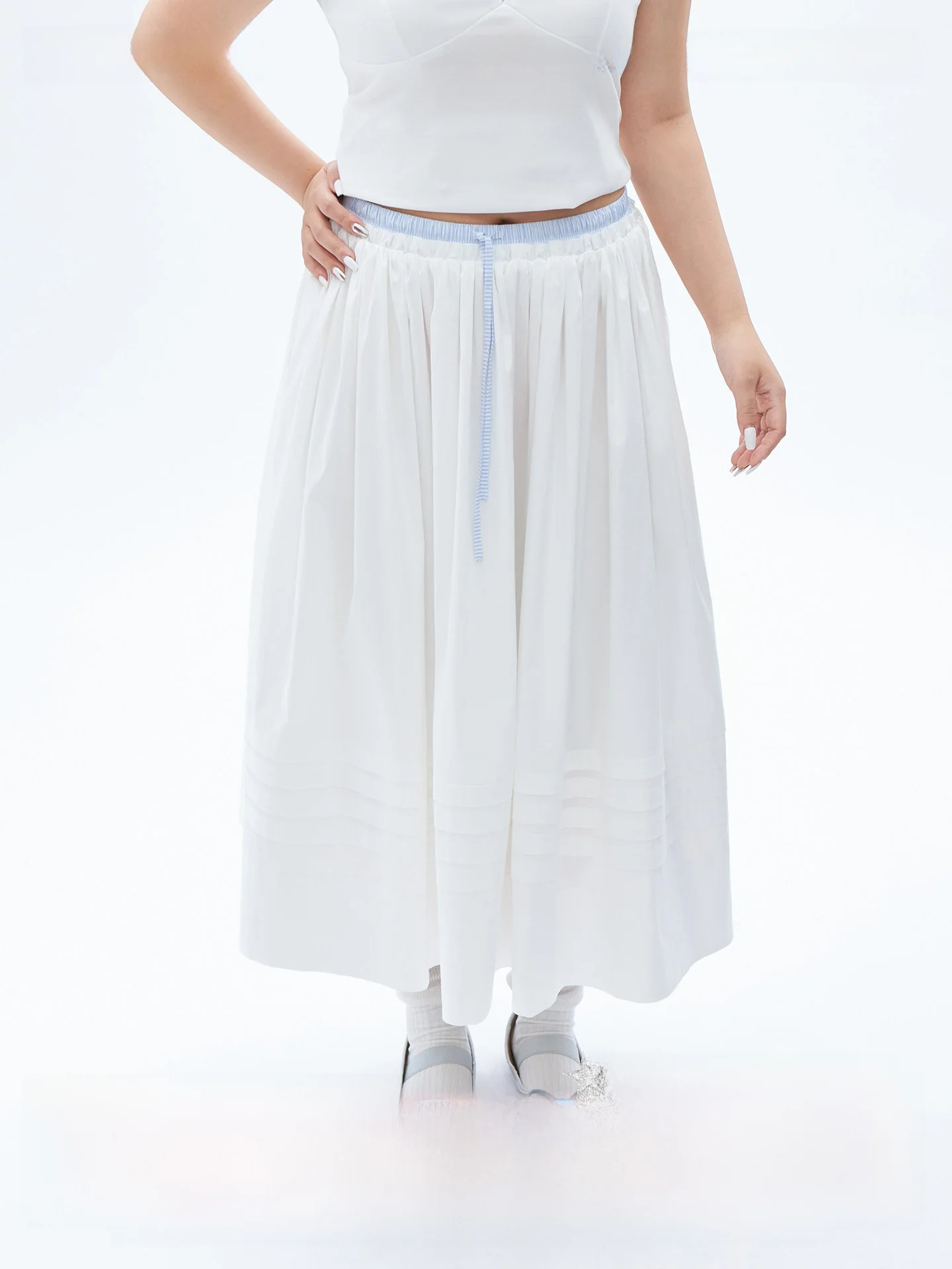 

Chic Fruit Color Blo High Waist A-Line Skirt Casual Cotton Blend Summer plus Size Faionable Fake Two-Piece Long Skirt