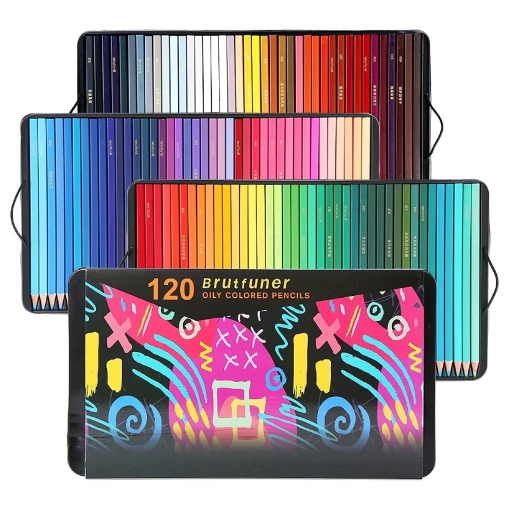 Brutfuner-Juego de lápices de color de aceite profesional, caja de hierro, poste cuadrado, boceto de madera, lápiz de color, Escuela Profesional, 72/120/180 colores