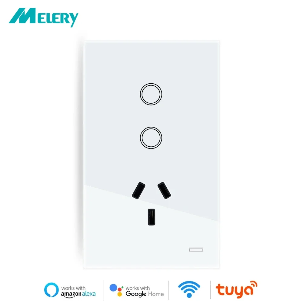 Melery Wifi Smart Tuya Light Switch Argentina Plug Wall Socket Australia Outlet Touch Glass Panel Remote by Alexa Google Home