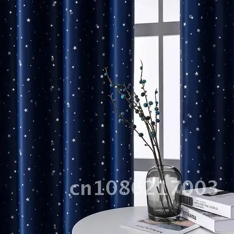 

Blackout Curtains for Living Room Bedroom Modern Printed Star Window Curtains for Children Treatment Drapes Blue Finished Cloth