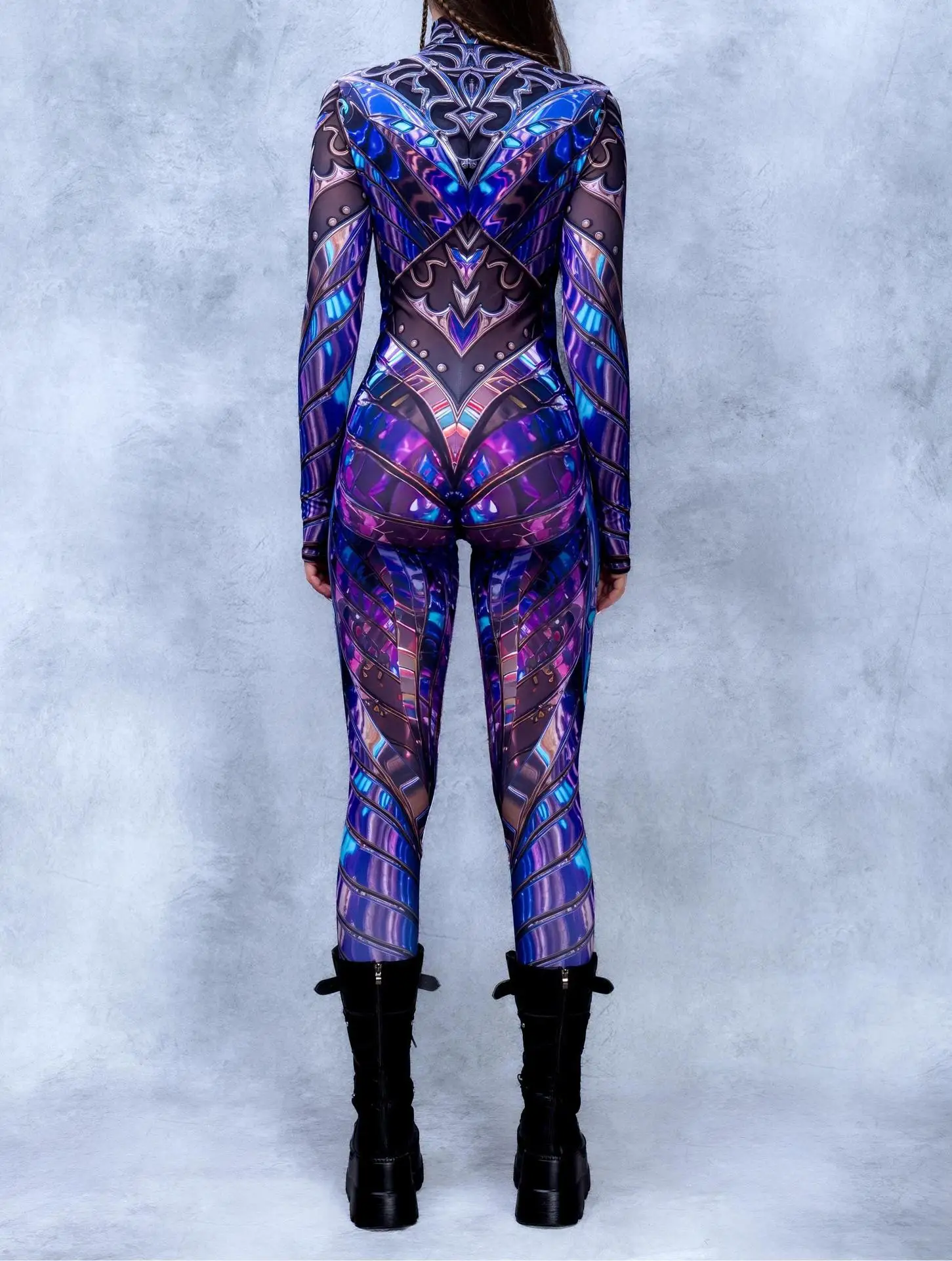 Halloween-Karneval-Party-Shows Cosplay-Bodysuit-Kostüm Dehnbarer Damen-Zentai-Outfit Farbig Diamantbedruckter Tech-Jumpsuit 2026 – Detail 9