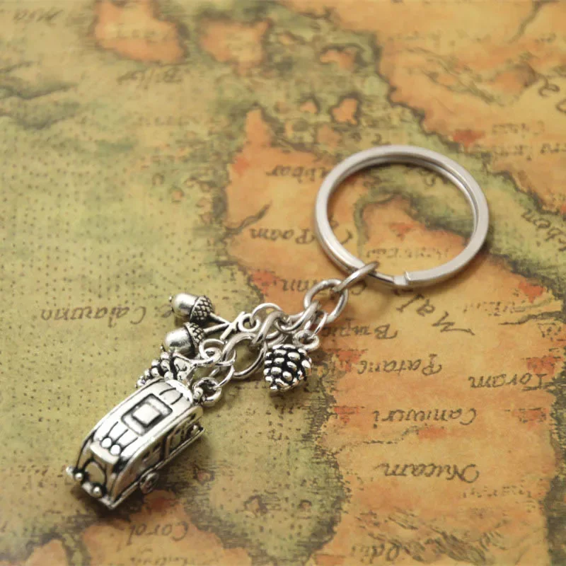 12pcs Camping Keychain Trailer RV Caravan Charm Keyrings in Silver Tone