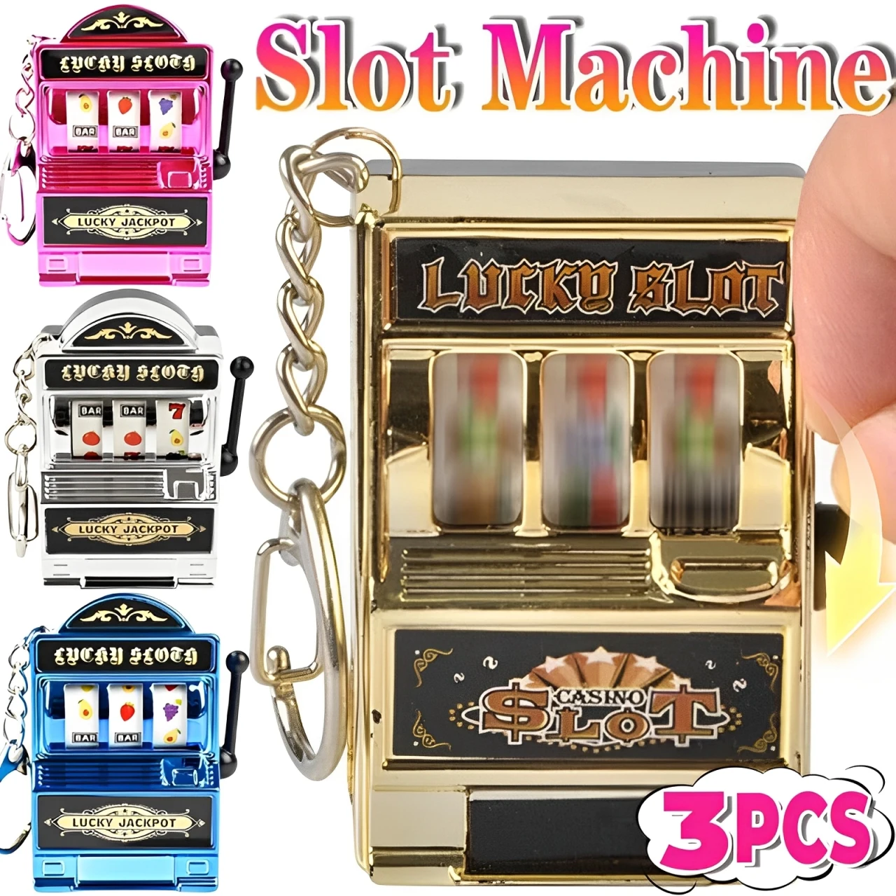 1/3PCS Fruit Slot Machine Keychain Lucky Charm Jackpot Keychains Mini Casino Pendant Bag Charm Novelty Gifts for Kids Adults