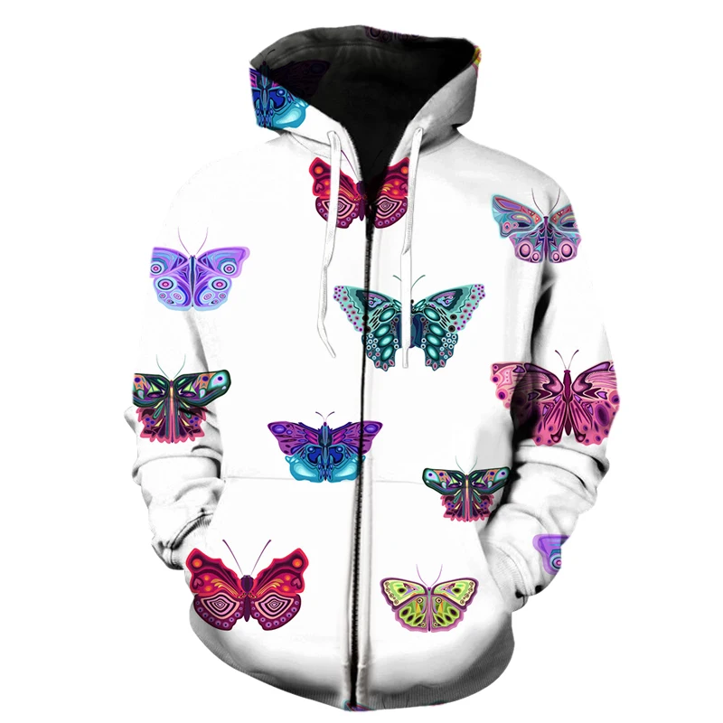 Exquisite cartoon butterfly pattern Zipper Hoodies Men Women Children Sweatshirts 3D Print Fashion Autumn Pullover Clothing Tops