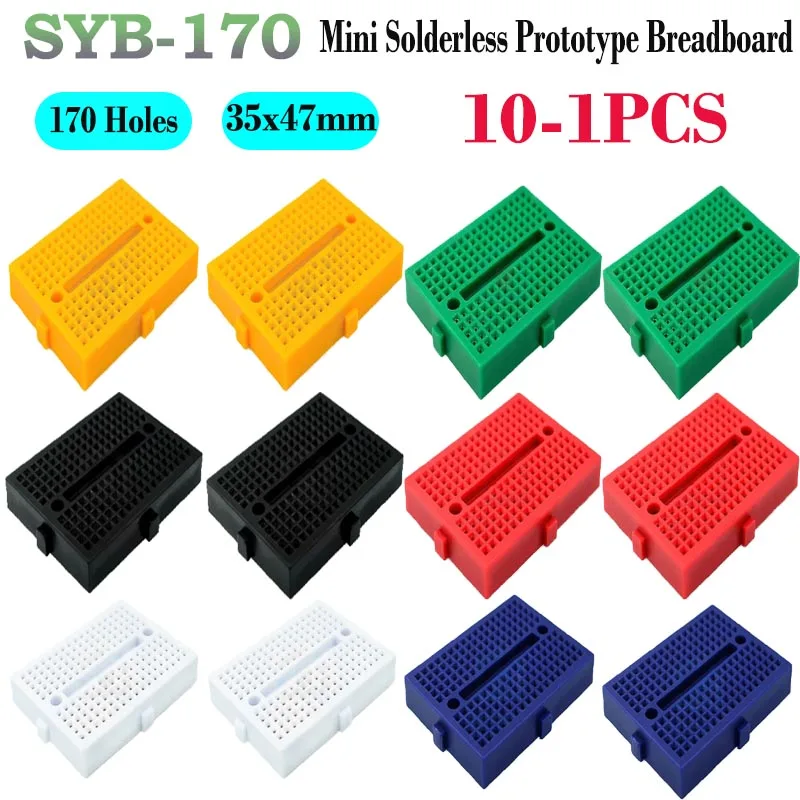 10-1PCS SYB-170 Mini Solderless Prototype Breadboard 170 Holes Tie Points Breadboard Prototype Board 35x47mm for Small DIY Kits