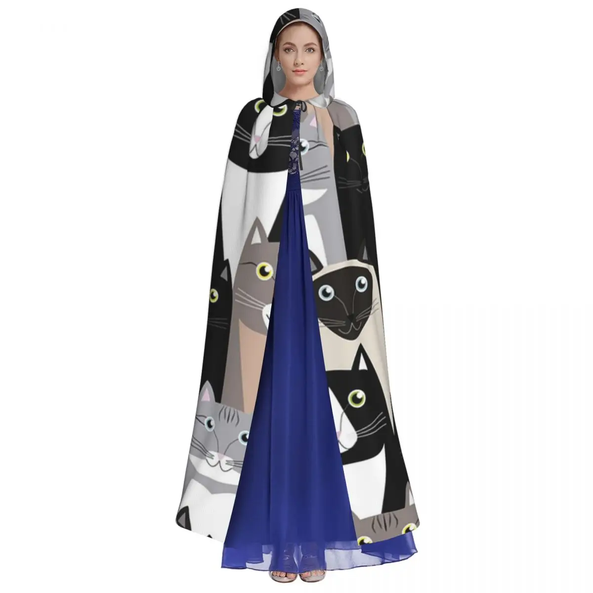 猫ロングフード付きマント魔女中世コスチュームコスプレケープハロウィンヴァンパイア大人ユニセックス