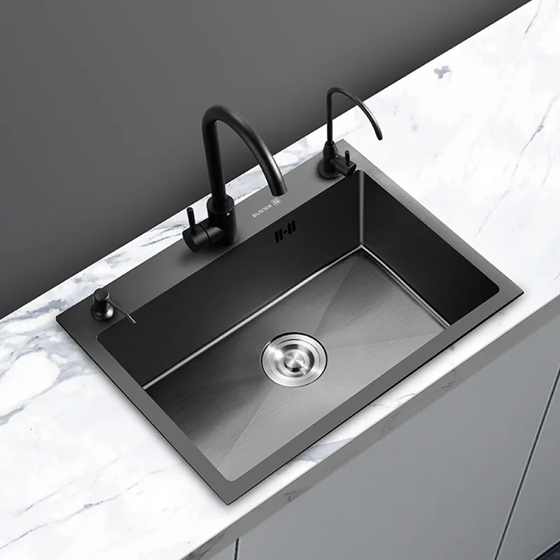 Imagem -02 - Stainless Steel Kitchen Sink Matte Square Kitchen Accessories Alta Qualidade Large Single Bowl Wash Basin Kitchen Faucets Nano