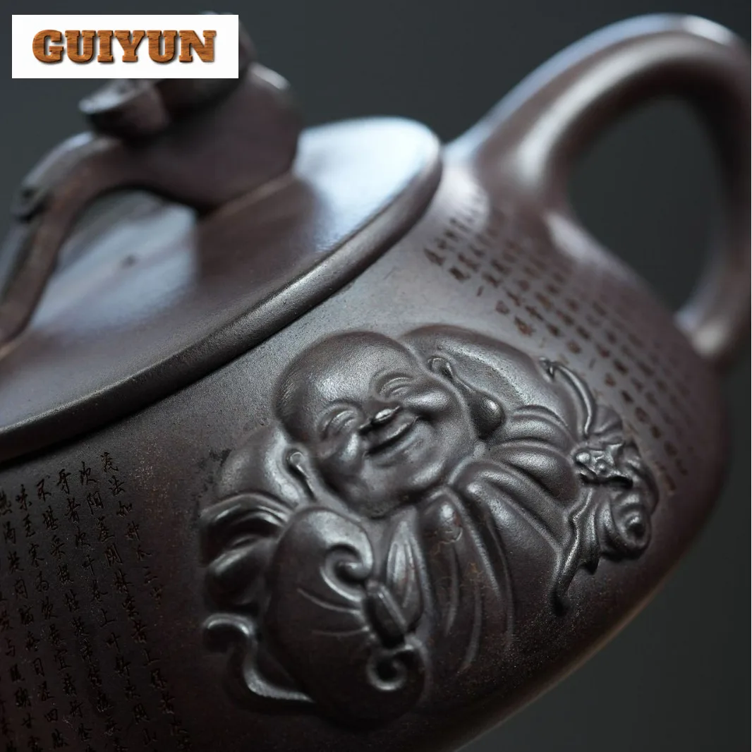 420ml Yixing Purple Clay Teapots Handmade Ruyi Stone Scoop Pot Raw Ore Wood-fired Porcelain Section Mud Tea Brewing Kettle Zisha