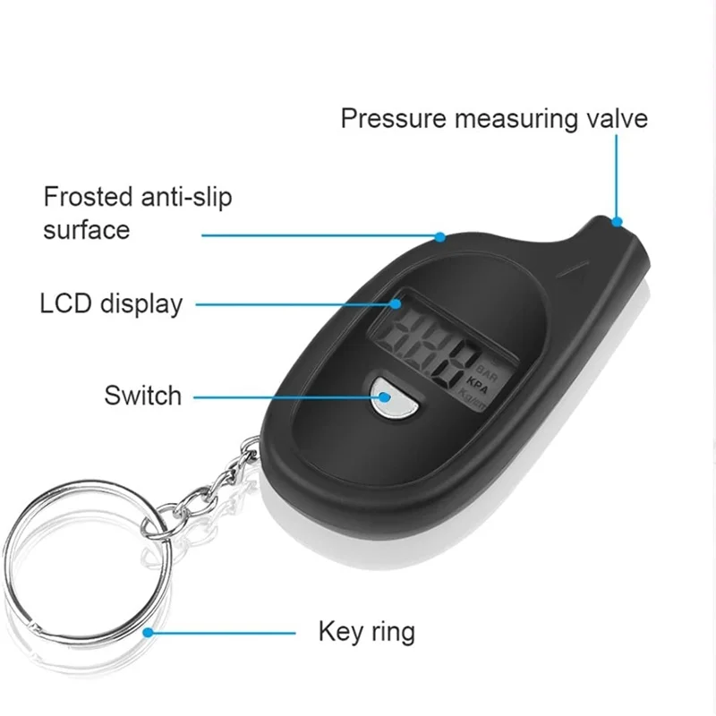 Mini Keychain Style Tire Gauge Digital Lcd Display Car Tire Air Pressure Tester Meter Auto Car Motorcycle Tire Safety Alarm