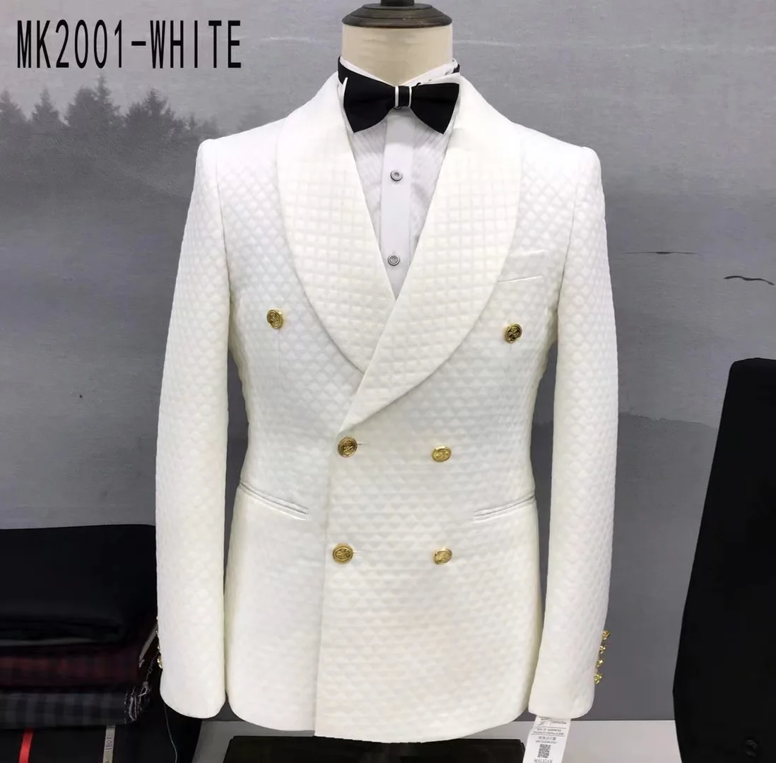 Moda Ternos Pretos para Homens Slim Fit Double Breasted Blazer Calças 2 Peças Set Prom Casamento Homens De Negócios Terno Xale Lapel Tuxedo